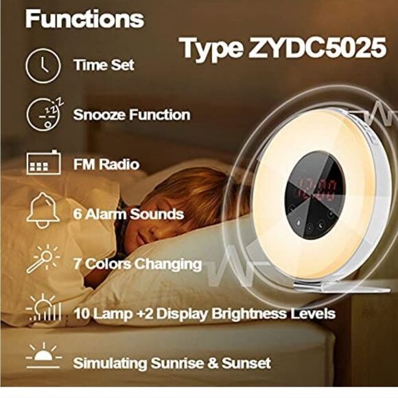 Wake up alarm clock sunrise/sunset night light touch control - Picture 4 of 10
